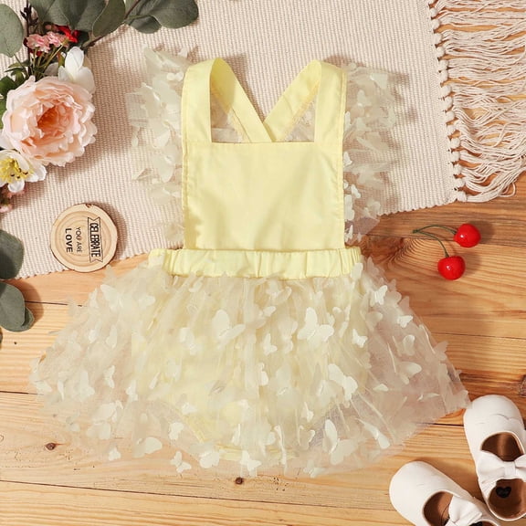 Infant Yellow Little Girls Clothes Newborn Girl Dresses Rompers Bodysuit Baby Outfits Girl First Birthday Girl Outfit Baby Girl Dresses 9-12 Months