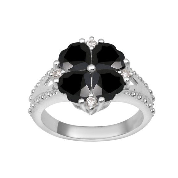 Mooneye 5 mm Heart Shape Black Spinel 925 Sterling Silver Women Cluster Valentines Day Gifts Ring