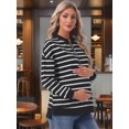 thumbnail image 2 of DARING DIVA Women's Maternity Mock Neck Long Sleeve Half Zip Sweatshirt 2XL White Stripe, 2 of 8