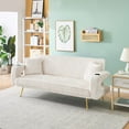 thumbnail image 5 of Corduroy Futon Sofa Bed with Pillows,74 inch Modern Convertible Loveseat Sleeper Bed with Adjustable Backrest for Living Room,White, 5 of 7