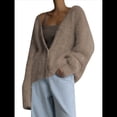 thumbnail image 3 of Cárdigan de Mujer, Suéter de Larga, Cárdigan con Botones y Cuello en V, Prenda de Punto de Moda. Caqui M, 3 of 8