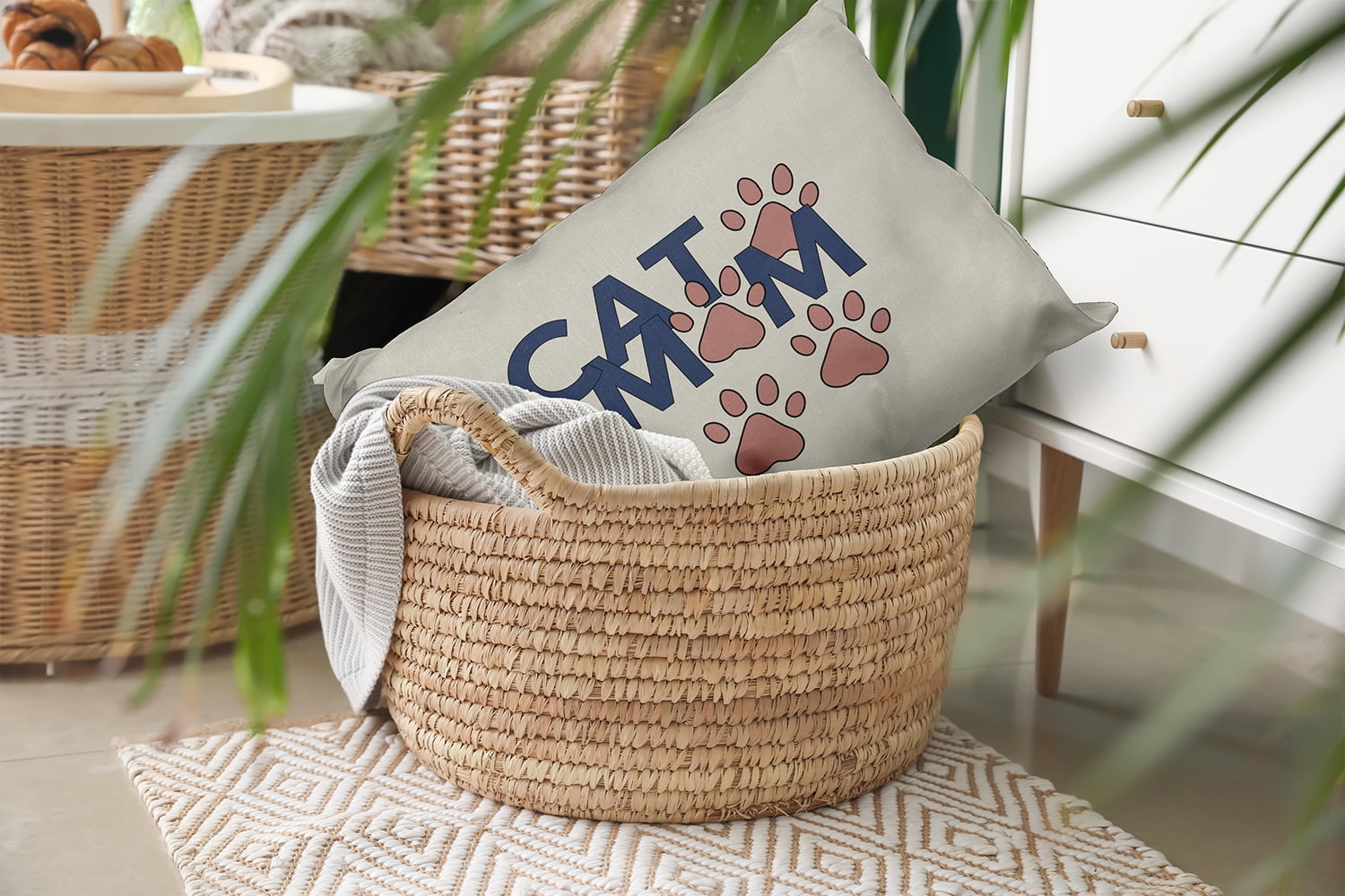 Simply Daisy 14x20-inch Rectangle Cat Mom Polyester Indoor Pillow, Mauve Qty 1