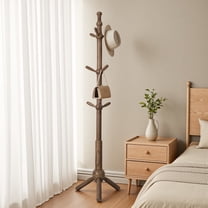 Foreate Rubberwood Coat Rack Heavy Duty 74" Freestanding Tree Branch Rack Modern Adjustable Height Clothing Hanger w/ 9 Hanging Hooks for Corner Entryway Small Space, Walnut