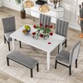 thumbnail image 3 of 6-Piece Dining Table Set with Marble Veneer Table and 4 Flannelette Upholstered Dining Chairs & Bench My Lux Decor Round, 3 of 8
