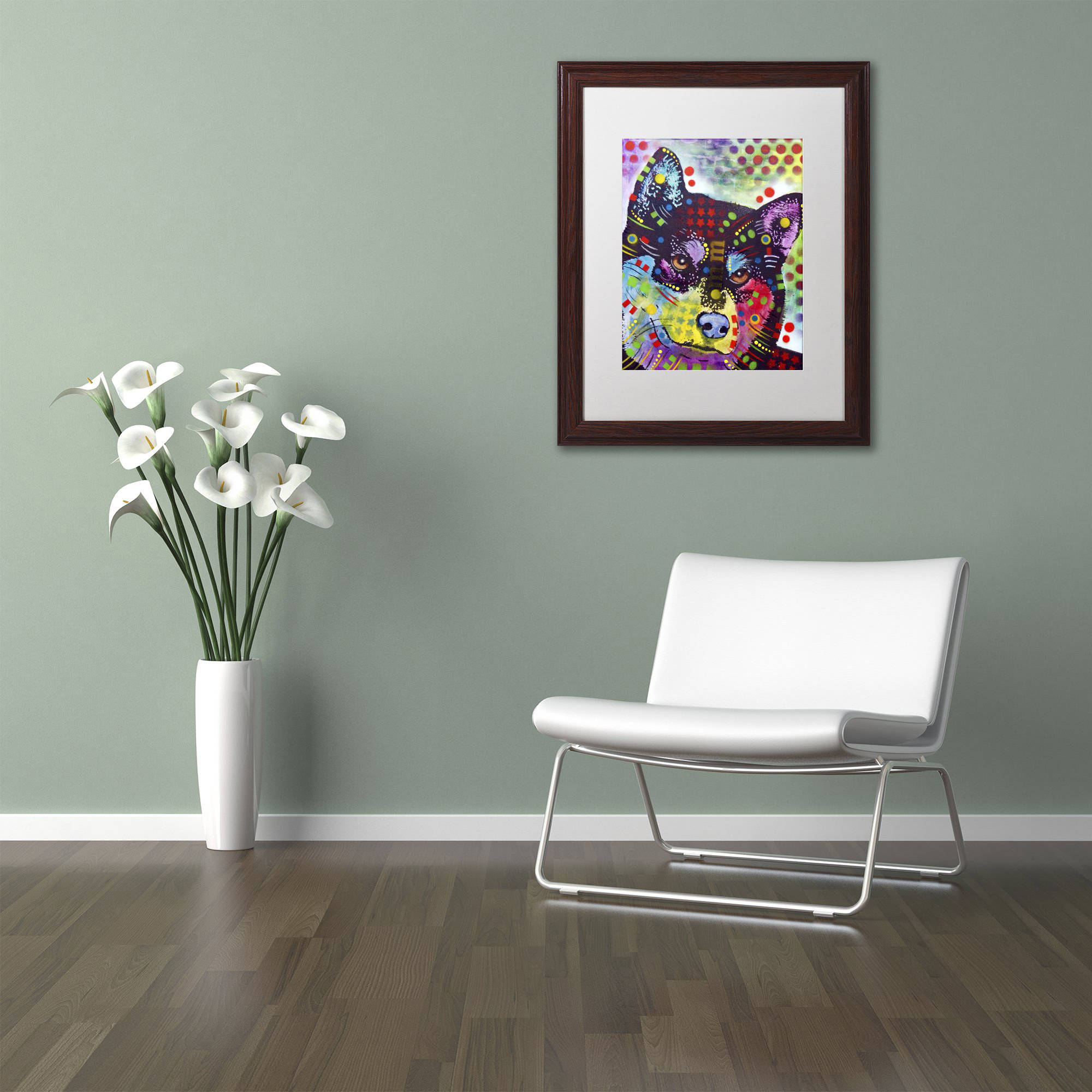 Trademark Fine Art "Shiba Inu" Canvas Art by Dean Russo, White Matte, Wood Frame