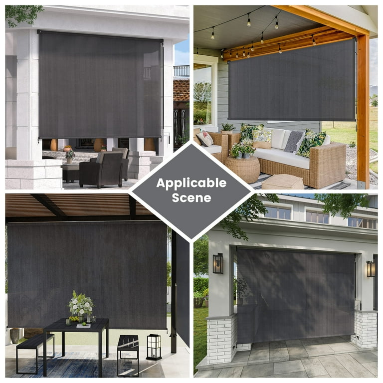 Vicllax Outdoor Roller Shades, 7'x8', Grey, UV Blocking, HDPE