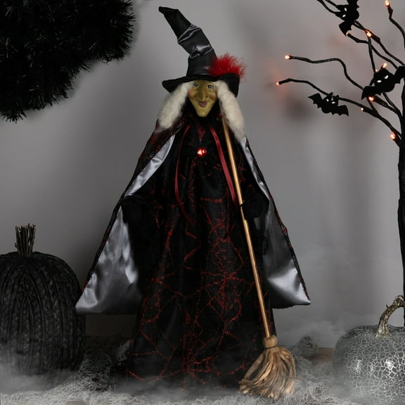 Northlight Victorian Style Witch with Broom Halloween Figure - 18"