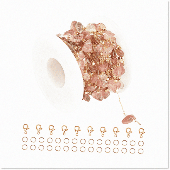 DIY Jewelry Making: Handmade Natural Raw Healing Crystal Gemstone Gold Chain Roll with Jump Rings and Lobster Clasps
