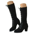 thumbnail image 3 of YLYL Women's Suede Knee High Boot Lace up Chunky Heel Winter Combat Riding Military Boots, 3 of 5