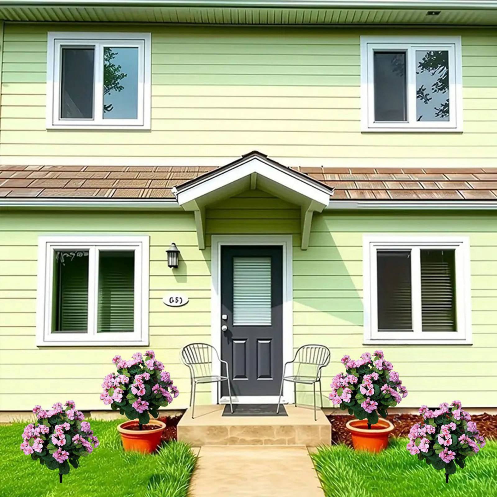 Artificial Boxwood Topiary Ball with Geraniums Flowers with Spikes for Outdoor, UV Resistant Faux Greenery Shrubs, Realistic Fake Bushes Plants for Garden, Yard, Front Porch, Patio Decor