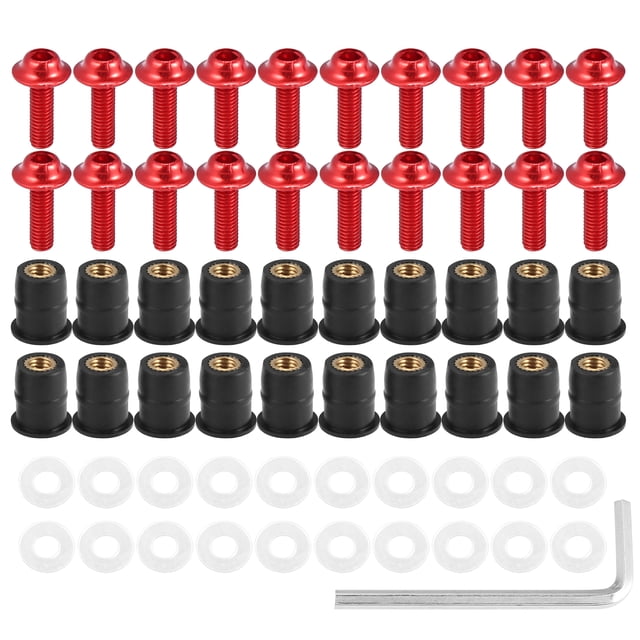 Unique Bargains 20pcs M5 5mm Motorcycle Windscreen Screws Fairing Windscreen Screws Bolt Windshield Mounting Nuts Red