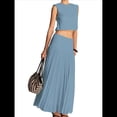 thumbnail image 3 of Vestido Maxi Plisado Fluido para Mujer, Vestido Maxi de Cintura Alta, Vestido Maxi de Fantasía Azul y Verde XL, 3 of 8