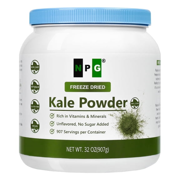 NPG Freeze-Dried Kale Powder 32 Oz (2 LB), 100% Pure, 907 servings, Non-GMO, Superfood powder, No Sugar Added, Raw & Unflavored, Perfect for Green Juice, Smoothies, Soups, and Baking