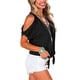 thumbnail image 2 of Camiseta de mujer Jumpingount Cuello en V Hombros descubiertos Blusa informal Manga corta Negro 3XL, 2 of 6