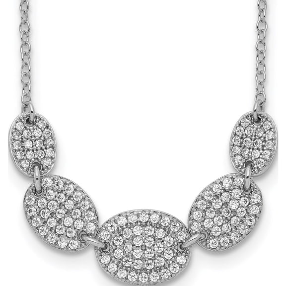 Sterling Silver Rhodium-Plated 5-Cz Ovals With 2In Ext Necklace (16 X 8) Made In China qg5422-16