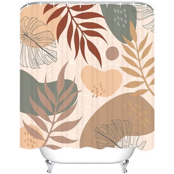 72" x 72" Abstract Mid Century Shower Curtain Geometric Boho Leaves Minimalist Aesthetic Bathroom Set Modern Home Bath Bathtub Decor Durable Fabric Machine Washable with 12 Hooks