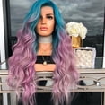 thumbnail image 4 of Zenghuiiii Women Long Curly Straight Wavy Synthetic Full Hair Wig Pink Purple Extra Large Hair Clip, 4 of 6