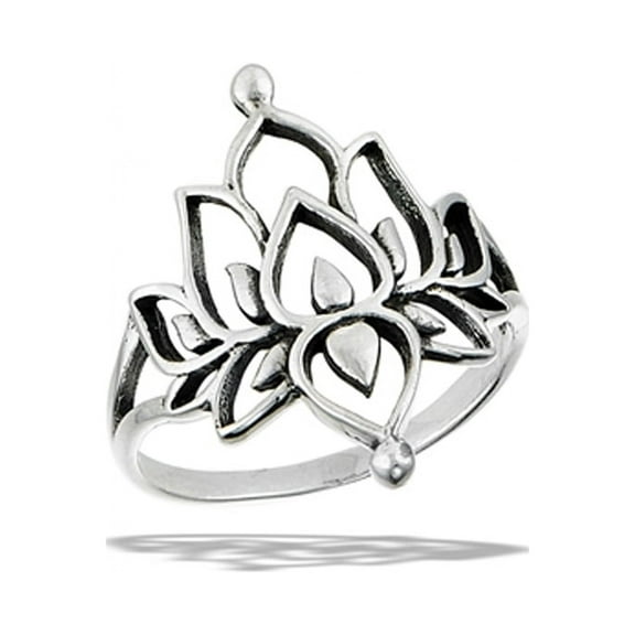 Ornate Double Lotus Meditation Ring .925 Sterling Silver Band Jewelry Female Male Unisex Size 8