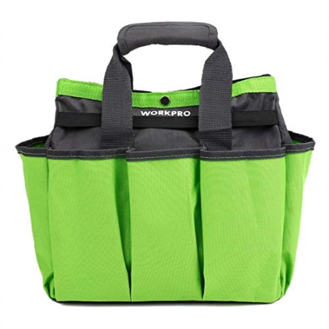 workpro garden tool bag, garden tote bag with 8 oxford pockets for