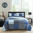 thumbnail image 7 of Navy Klein Blue Plaid Stripe Tartan Patchwork Cotton Queen 3 Piece Reversible Quilt Bedding Set, 7 of 7