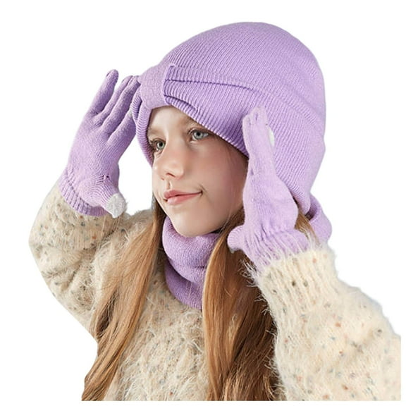 Bibifish Kids Hat Scarf Sets 3 Pc Knitted Beanies Hat Touchscreens Gloves And Long Scarve Winter Outdoor Boys And Girls Warm 3 Pc Sets