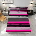 thumbnail image 4 of Manfei Abstract Brushstroke Stripe Bed Sheets, Neon Pink Gray Fuul Size Sheets, Pink Black Gray, Black Reversible 4pcs1 Flat Sheet + 1 Fitted Sheet + 2 Pillowcases, 4 of 6