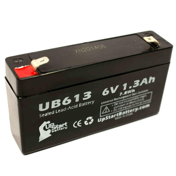Compatible RHINO BATTERIES SLA1.2-6 Battery - Replacement UB613 Universal Sealed Lead Acid Battery (6V, 1.3Ah, 1300mAh, F1 Terminal, AGM, SLA) - Includes TWO F1 to F2 Terminal Adapters
