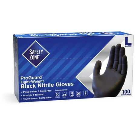 

Safety Zone SZNGNPRLGBK Powder Free Black Nitrile Gloves Large - Pack of 100