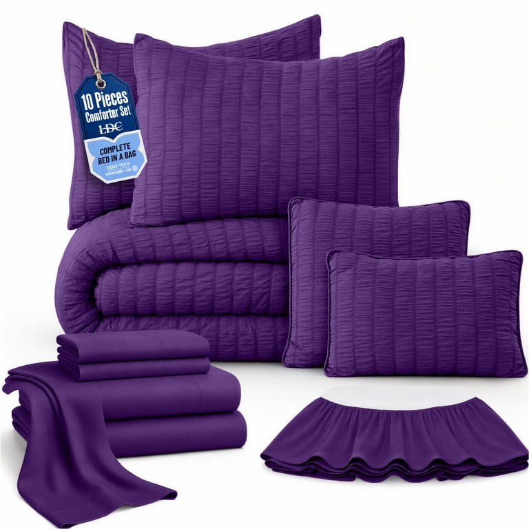 Lux Decor Collection 10-Piece Queen Comforter Set, Purple photo 1