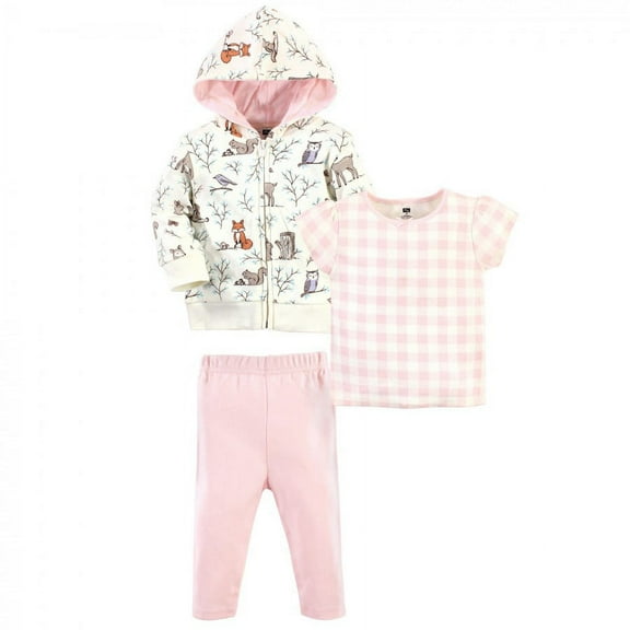 Hudson Baby Infant and Toddler Girl Cotton Hoodie, Bodysuit or Tee Top and Pant Set, Enchanted Forest Toddler, 2 Toddler