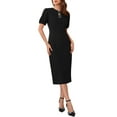 thumbnail image 2 of INSPIRE CHIC Women's Formal Sheath Dress Puff Sleeve Keyhole Round Neck Elegant Business Midi Pencil Dresses S Black, 2 of 6