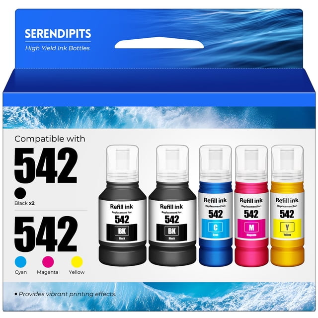 Botellas de recarga de tinta SERENDIPITS 542 para ET-5850 ET-5150 (paquete de 4)