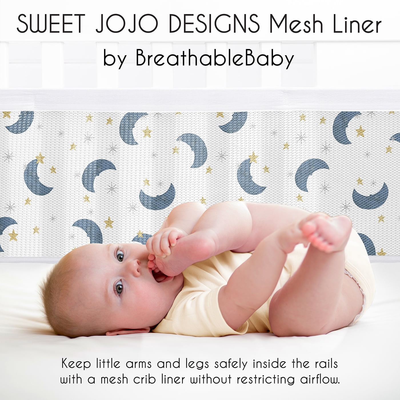 Sweet Jojo Designs + BreathableBaby Moon Bear Boy, Girl, Unisex/Gender Neutral Breathable Mesh Crib Liner