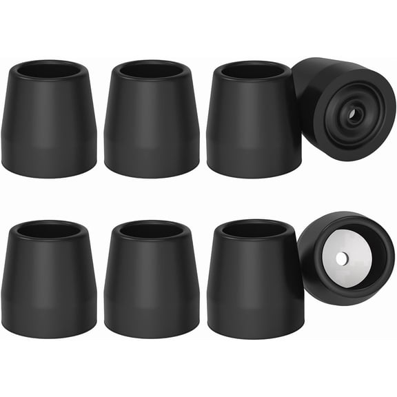 SupreGear Rubber Walker Replacement Tips, 1 in Non-Slip Leg Caps for Walkers and Frames Floor Protection, 8 Pack, Black