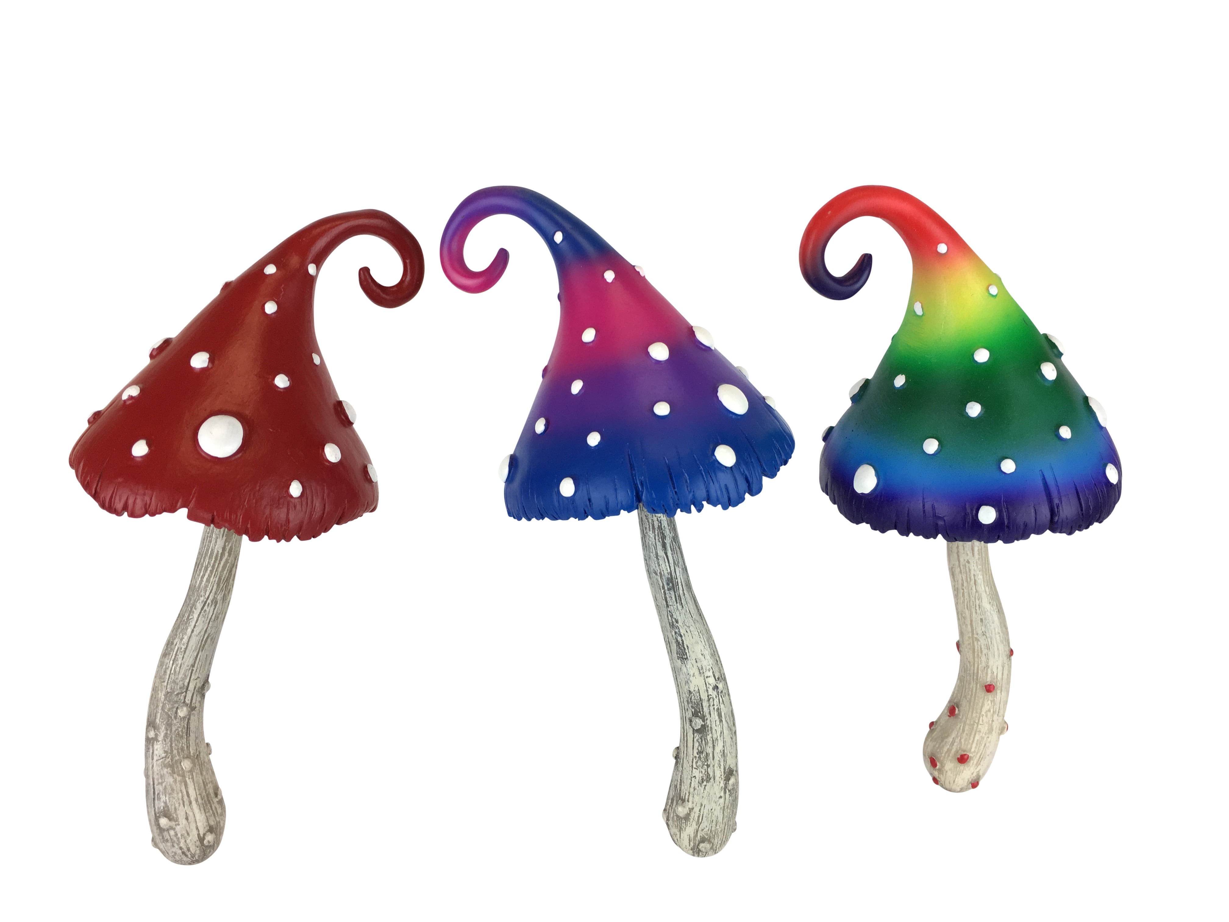 Miniature Garden Gnome With Flute on Mushroom & 2 Mushroom Clusters Fairy Garden 