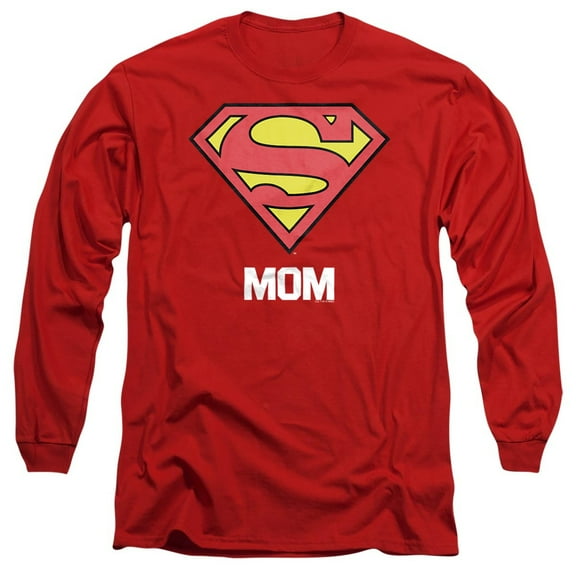 Superman Super Mom Mother's Day Unisex Adult Long-Sleeve T Shirt, Red, 3X-Large