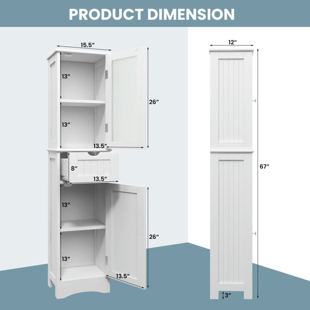 Finihen Bathroom Storage Cabinet, Bathroom Floor Cabinet, Tall Floor Storage Cabinet with 2 Doors and 1 Drawer for Bathroom, Living Room, Bedroom, Kitchen, White Finihen Bathroom Storage Cabinet, Bathroom Floor Cabinet, Tall Floor Storage Cabinet with 2 Doors and 1 Drawer for Bathroom, Living Room, Bedroom, Kitchen, White