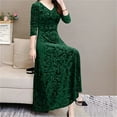 thumbnail image 5 of RYKJLWY Spring Dresses for Women 2024 Trendy formal V Neck Prom Gown for Women Elegant Gown 3/4 Sleeve Maxi Dress Empire Waist Bridesmaid Wedding Charming Dress Women Velvet Party Dress (Green,L), 5 of 9