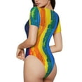 thumbnail image 3 of Fotbe Women Short Sleeve Bodysuit Round Neck Rainbow Colored Bodysuit For Women Round Neck Scoop Neck Long Sleeve Stretch Tops Jumpsuit-Small, 3 of 9