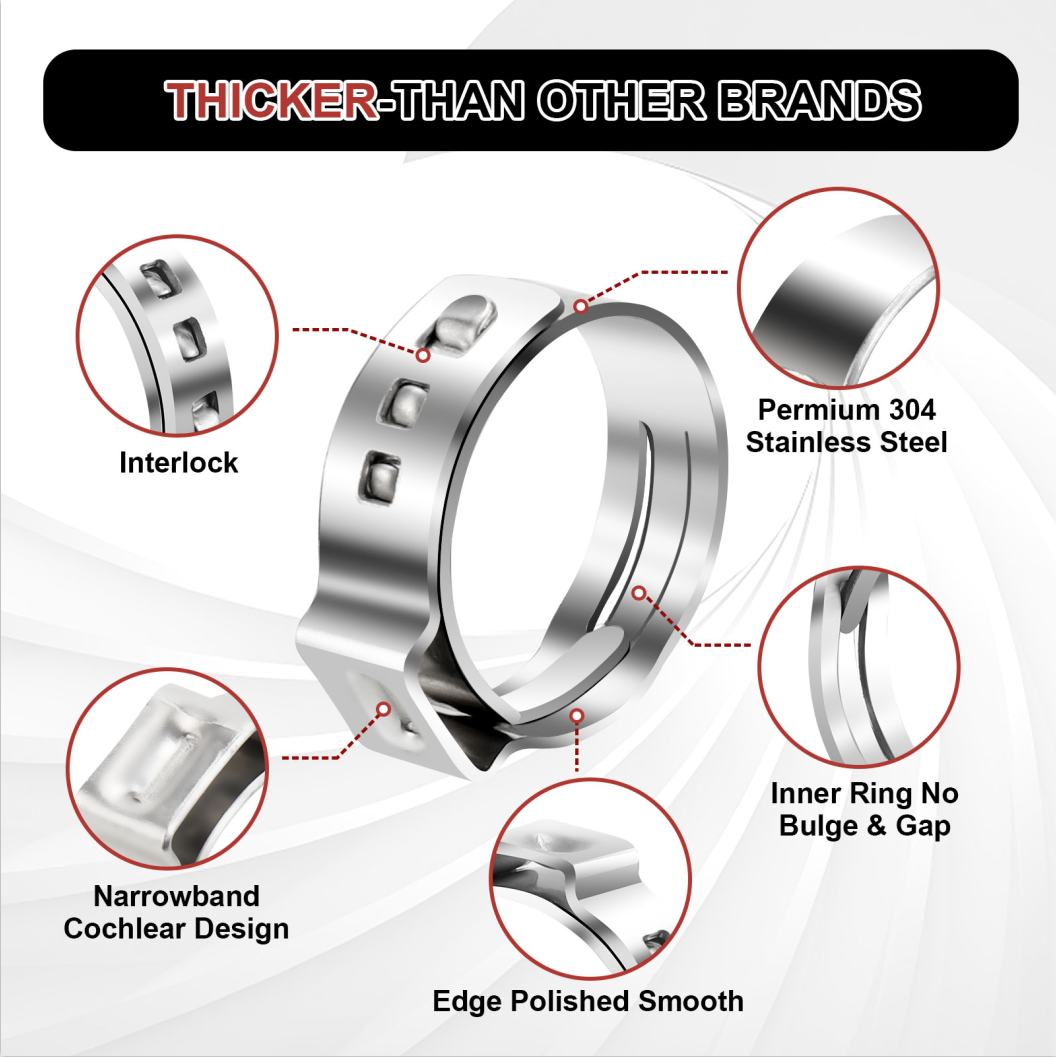 Angooni 120PCS 1/2",3/4" PEX Clinch Clamps Kit, Premium 304 Stainless Steel PEX Clamp Rings, Rings Pinch Clamps for PEX Pipe Fitting Connections