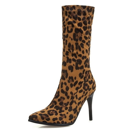 

Leopard Print Stiletto Heel Ankle Boots for Womens US Faux Leather Fashion Ankle Boots Pointed Toe Elegant Waterproof Ankle Boots Winter Warm Snow Boots Wedding Shoes Sale Clearance US Size 4 5 6 7