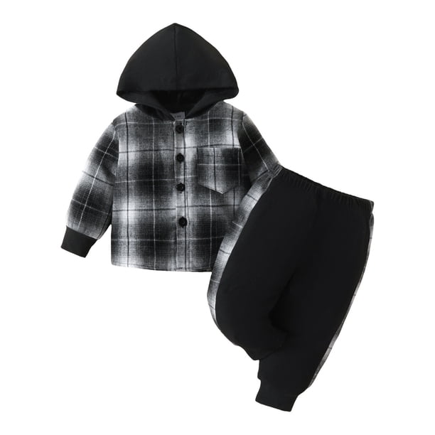 Conjunto de Sudadera y Pantalón Gibobby Camiseta de Manga larga a Cuadros para niños 6-9 meses