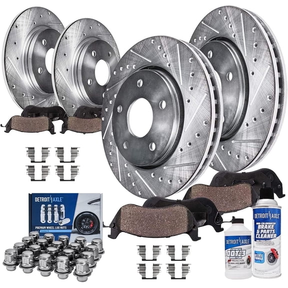 Detroit Axle - 14pc Brake Kit for 2013-2018 Nissan Altima, Drilled & Slotted Brake Rotors Brake Pads w/20pc Wheel Lug Nuts Replacement: 11.65" inch Front and 11.46" inch Rear