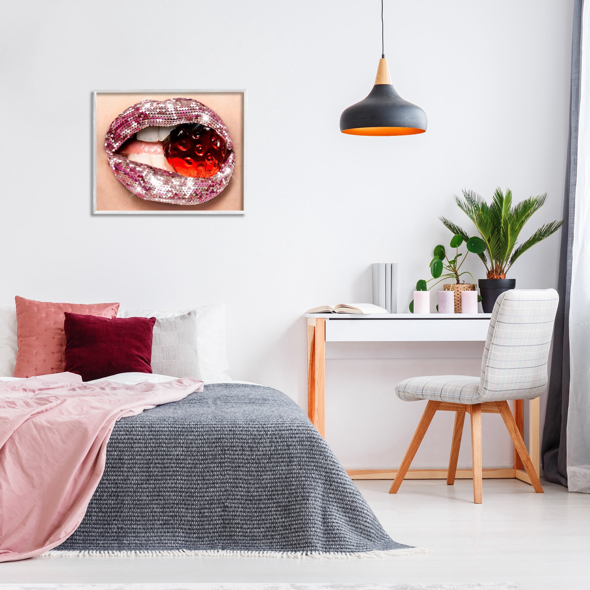 Stupell Industries Glam Biting Candy Novelty Painting White Framed Art Print Wall Art, 30 x 24