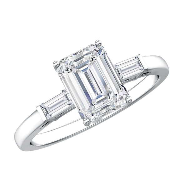 Rosec Jewels Certified Lab Grown Diamond Emerald Cut Engagement Ring 2 Carat - EF-VS Quality - with Jewelry Box, 925 Sterling Silver, US 4.00