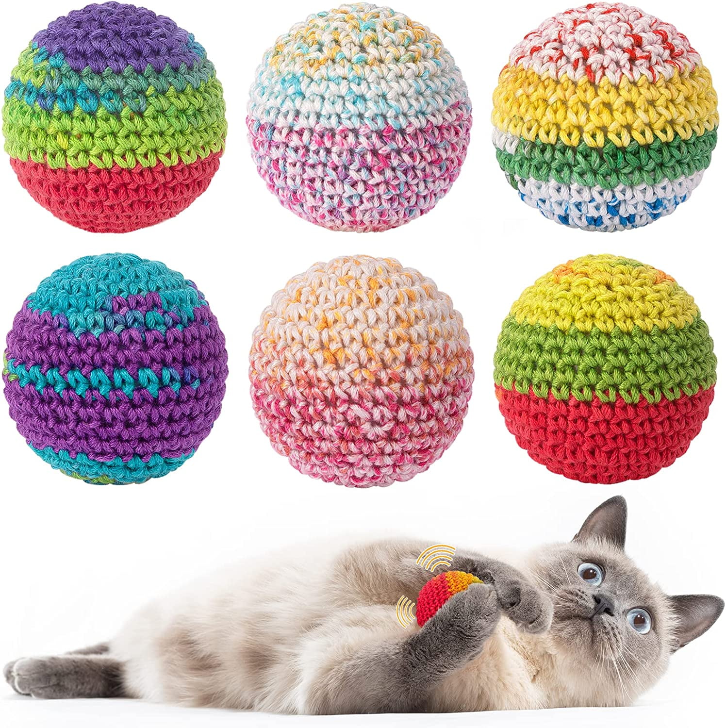 Cat Toys Balls, Yarn Cat Ball with Bell Inside, Kitten Toys for Indoor Cats Kitty, Interactive Cat Nip Chew Toys for All Pet Breed 6 Pack