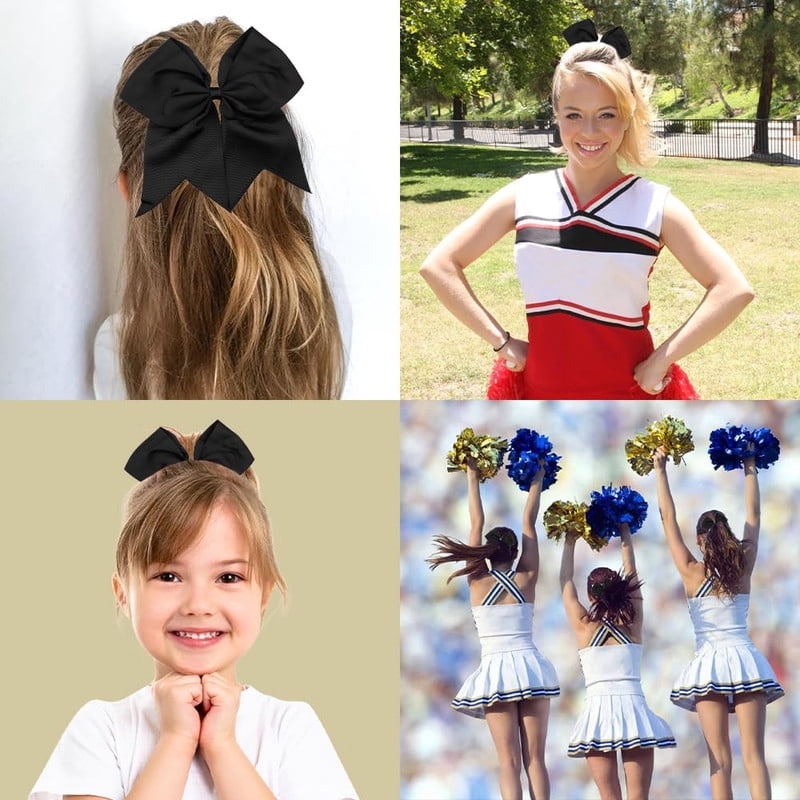Vorkoi 2PCS Large Cheer Bows for Cheerleaders Hair Bows for Girls Softball Hair Bows Teen Girls College Sports Elastic Ponytail Holder School Cheerleading Hair Accessories 8 Inch Bows for Girls
