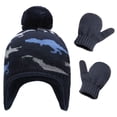 thumbnail image 4 of Oiyii Toddler Boys Fleece‑Lined Earflap Cap Dinosaur‑Print Mittens Skiing Beanie Fall Winter Cap, Navy, 4 of 4