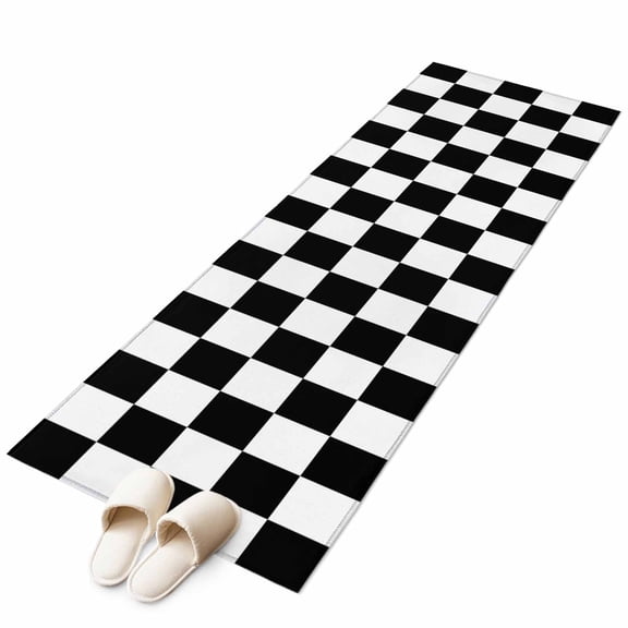 Black and White Buffalo Plaid Non-Slip Non-Shedding Floor Mat, Minimalist Checker Art Washable Sturdy Carpet for Living Room Bedroom Home Decor
