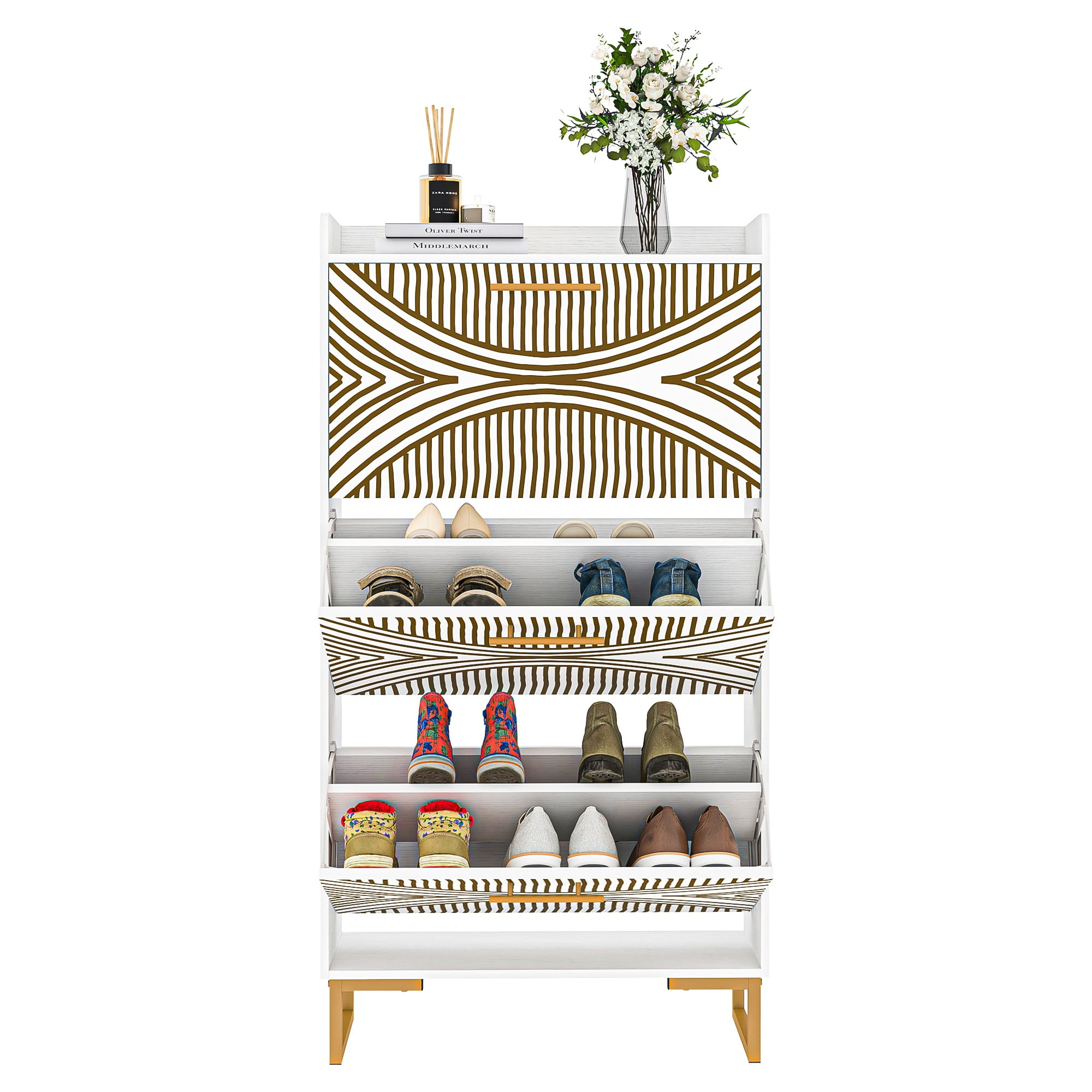 YYAo Entryway Shoe Cabinet, Shoes Storage Organizer Narrow Shoe Storage Rack with Flip Doors, Tipping Bucket Shoe Cabinet for Closet, Living Room, Beige YYAo Entryway Shoe Cabinet, Shoes Storage Organizer Narrow Shoe Storage Rack with Flip Doors, Tipping Bucket Shoe Cabinet for Closet, Living Room, Beige
